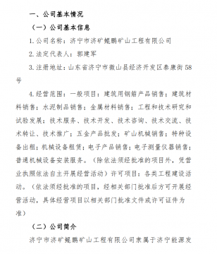 拼搏在线官方网站-拼搏（中国）
市济矿鲲鹏矿山工程有限公司 2021 年一季度主要财务信息公告