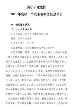 拼搏在线官方网站-拼搏（中国）
矿业拼搏在线官方网站-拼搏（中国） 2021 年度第一季度主要财务信息公告